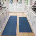 SUMLANS Kitchen Mat Set of 2 PCS, Cushioned Non Slip Rugs for Kitchen Floor, Absorbent Runner Comfort Standing Mats Washable for Kitchen, Office, Home (Dark Blue, 17.3"x47"+17.3"x71")