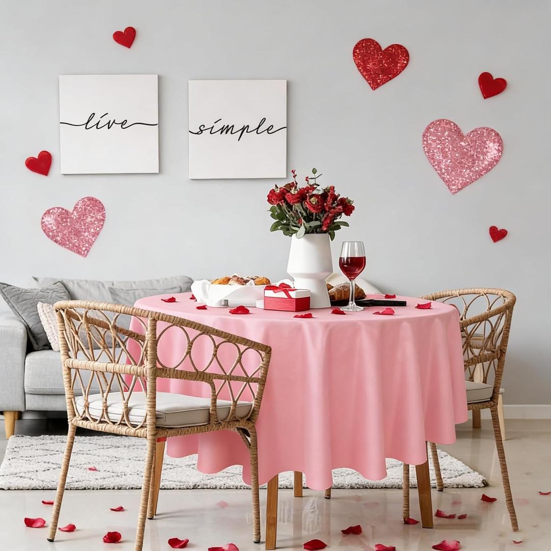 10Pcs Valentine's Day Plastic Tablecloths, 84 Inch Round Disposable Table Covers, Light Pink,Pink Red, for Wedding Engagement Shower Party Decorations