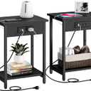 Side Table with Charging Station & USB Port Set of 2, Small End Table Nightstands Bedside Table for Living Room Bedroom Office Bathroom Small Space, Black