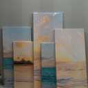 Goldfoilart 5 Pieces Beach Sunset Canvas Wall Art Blue Sea Prints Romantic Ocean Waves Pictures Painting for Living Room Bedroom Home Decorations Wall Decor Ready to Hang (12x20Inchx2pcs+12x26Inchx2pcs+12x32Inch x1pc)