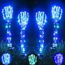 Halloween Lighted Skeleton Hands Set, 4 Pack Light Up Skeleton Arm Stakes, 4 x 3m 240 LED Green & Purple Lights with 3 Modes, Realistic Halloween Yard Outdoor Decorations Graveyard Garden
