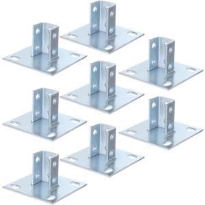 yeesport 8 PCS Strut Post Bases, 4 Slotted Holes U Post Base for 1-5/8 in Square Single Channel, 5.7 x 5.7 in Anti-Tilt Ground Bracket, Galvanized Carbon Steel