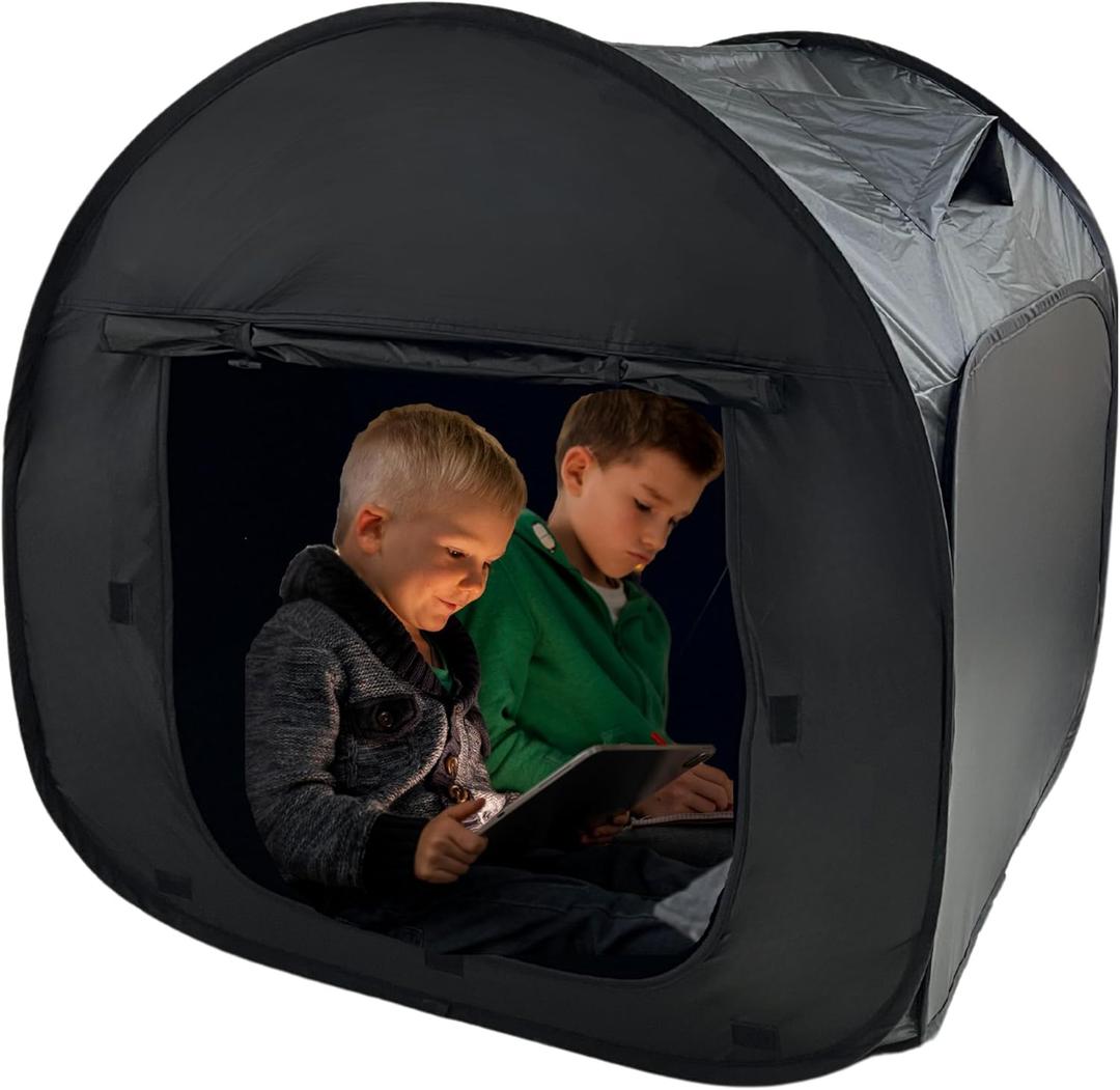 Sensory Tent for Kids with CPC Certification - Sensory Calm Corner Helps Autism, ADHD, SPD Children Relax, Reduce Anxiety - Portable Pop-up Blackout Hideout Play Tent Toys Add Windows (Small)