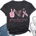 Breast Cancer Awareness Shirts Women Pink Ribbon T-Shirts Cancer Fighter Leopard Heart Graphic Tee Short Sleeve Tops (Gray, M)