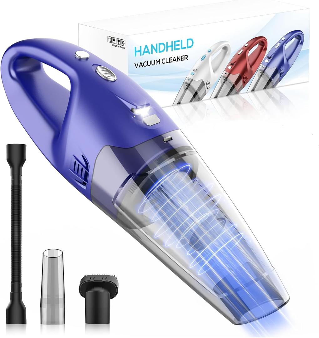 Handheld Vacuum Cordless Rechargeable  6000Pa Mini Hand Held Vacuum, LED Light, 2025 Mins Runtime, USB Charging, 500ML Cup  Lightweight Small Vacuum Cleaner Cordless for Car/Office/Home (Azure)