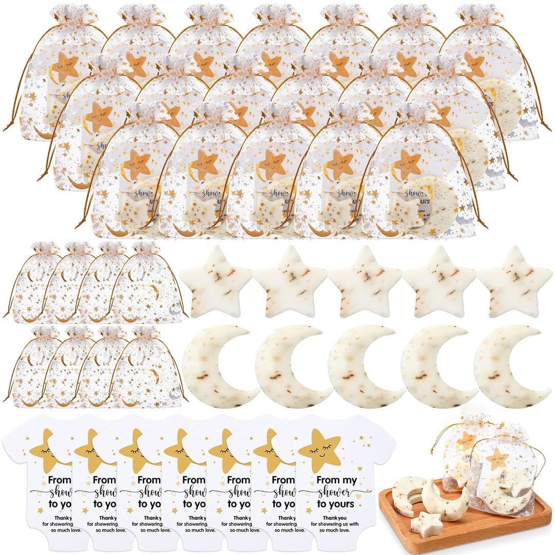 50 Sets Baby Shower Favors Lavender Moon Star Soaps for Guests with Thank You Cards Organza Bags Baby Shower Gifts for Gender Reveal Party Decoration Women Men