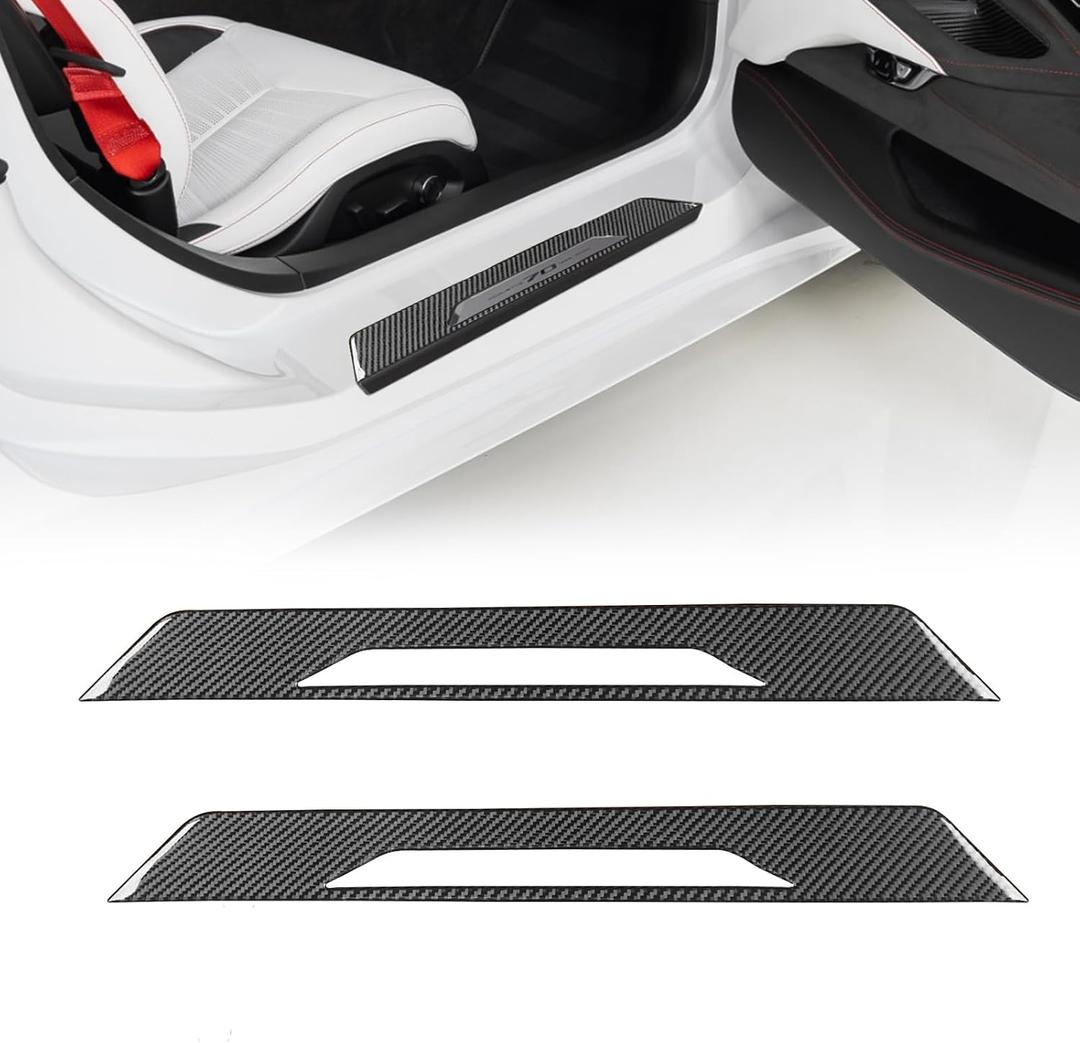 Real Carbon Fiber Inner Door Sill Protector Compatible with Corvette C8 2020-2026, Door Sill Plates Interior Decor Sticker Accessories