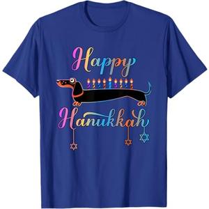 Happy Hanukkah Dachshund Hanukkah Menorah candles T-Shirt, Size L