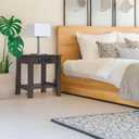 KAWIND Home Dark Walnut Solid Wood End Table with Charging Station Compact Side Table with 2 USB Ports & 2 AC Outlets Ideal for Living Rooms & Bedroom Light Assembly