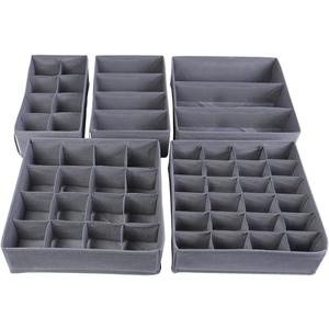 Lourome Underwear Organizer, 5 Set Foldable Fabric Underwear Drawer Organizer and Sock Organizer, Drawer Organizers for Clothing, Storage Bins for Underwear, Sock, Bra and Tie