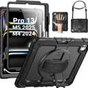 SEYMAC Case for iPad Pro 13 Inch M5 2025 / M4 2024, Heavy Duty Shockproof Protective Case with Screen Protector, 360 Rotating Stand, Hand/Shoulder Strap and Pen Holder, Black