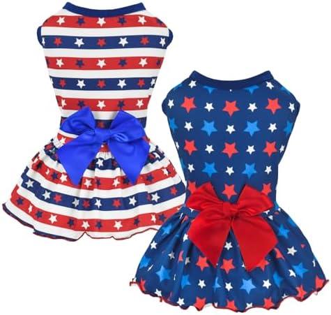 Vehomy 1 Pack 4th of July Dog Dress Independence Day Puppy Cat Dresses USA Flag Pet Clothes Costume Dog Stripes Stars Outfits Skirts for Small Medium Dogs M