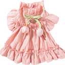 Adorable Ruffles Dog Dress with Bow Cute Pet Clothes for Small Medium Dogs Summer Pet Skirt Soft Breathable Pink Large