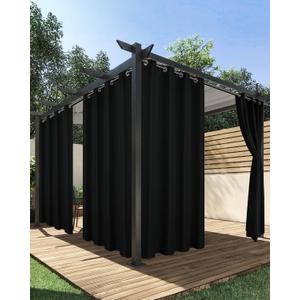 HolidayIdeas Outdoor Curtains for Patio Waterproof, 4 Panels - 54 x 95 Inch - Privacy Protection & Light Filtering Curtains Black Grommet Outside Curtains for Porch, Gazebo, Pergola, Backyard