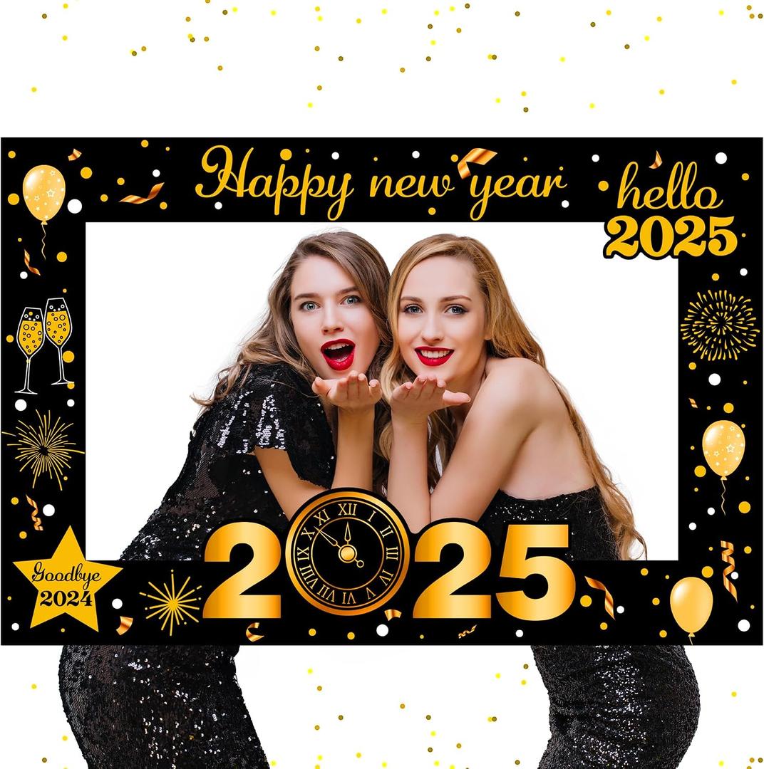 KatchOn New Years Photo Booth Frame - Large 36 Inch | Photo Booth Props for New Years Eve Party Supplies
