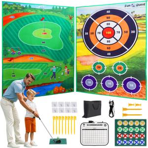 Sticky Golf Game Set  2 Giant 70"x47" Mats for Family Battles, Team Building, Camping & Parties  Includes Sticky Golf Pro Clubs, Sticky Balls & Dart Targets  Indoor/Outdoor Fun