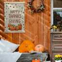 Happy Thanksgiving Hanging Flag  Fall Farmhouse Wall Decor with Pumpkins & Autumn Leaves, Rustic Linen Wall Flag with Wooden Frame for Holiday Dining Room Kitchen 12x17 Inches(175)