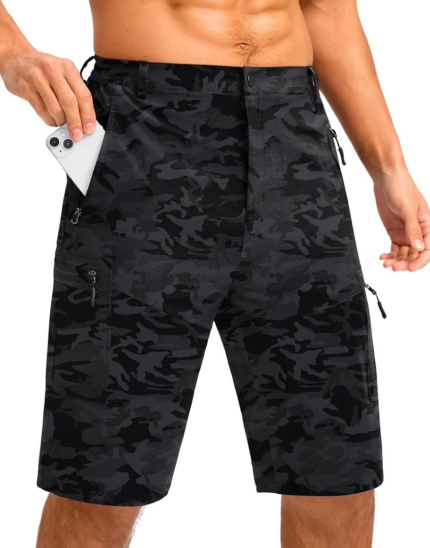 Pudolla Men's Hiking Shorts 11" Lightweight Cargo Work Shorts for Men Summer Travel Golf Casual Outdoor with 5 Pockets(Black Camo 3X-Large)