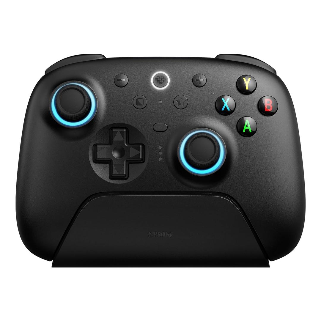 8Bitdo Ultimate 2 Wireless Gaming Controller with TMR Joysticks, Switchable Hall Effect/Tactile Triggers, 8Speed Wireless Tech, Charging Dock, RGB Fire Ring for PC & Android - Black