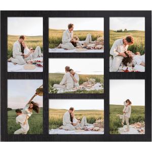 YESKAY 4x6 Picture Frame Collage for Wall Decor, Multiple Photo Collage Frames with Tempered Glass, 7-Opening for 4 x 6 Picture Frames, Rustic Black, 1 Pack
