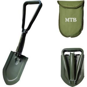 Military Folding Shovel Camping Shovel,High Carbon Steel Entrenching Tool w/Wood Saw Edge and Tactical Carry Case, 22.8 Inch, Green