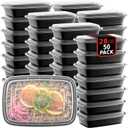 50-Pack Reusable Meal Prep Containers Microwave Safe Food Storage Containers with Lids, 28 oz - 1 Compartment Take Out Disposable Plastic Bento Lunch Box To Go, BPA Free - Dishwasher & Freezer Safe