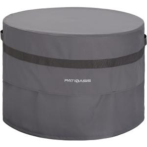 Grey Round Fire Pit Cover Outoor 36 inch Dia Waterproof Patio Deck Propane Fire Bowl Cover 600D Heavy Duty All Weather Resistant