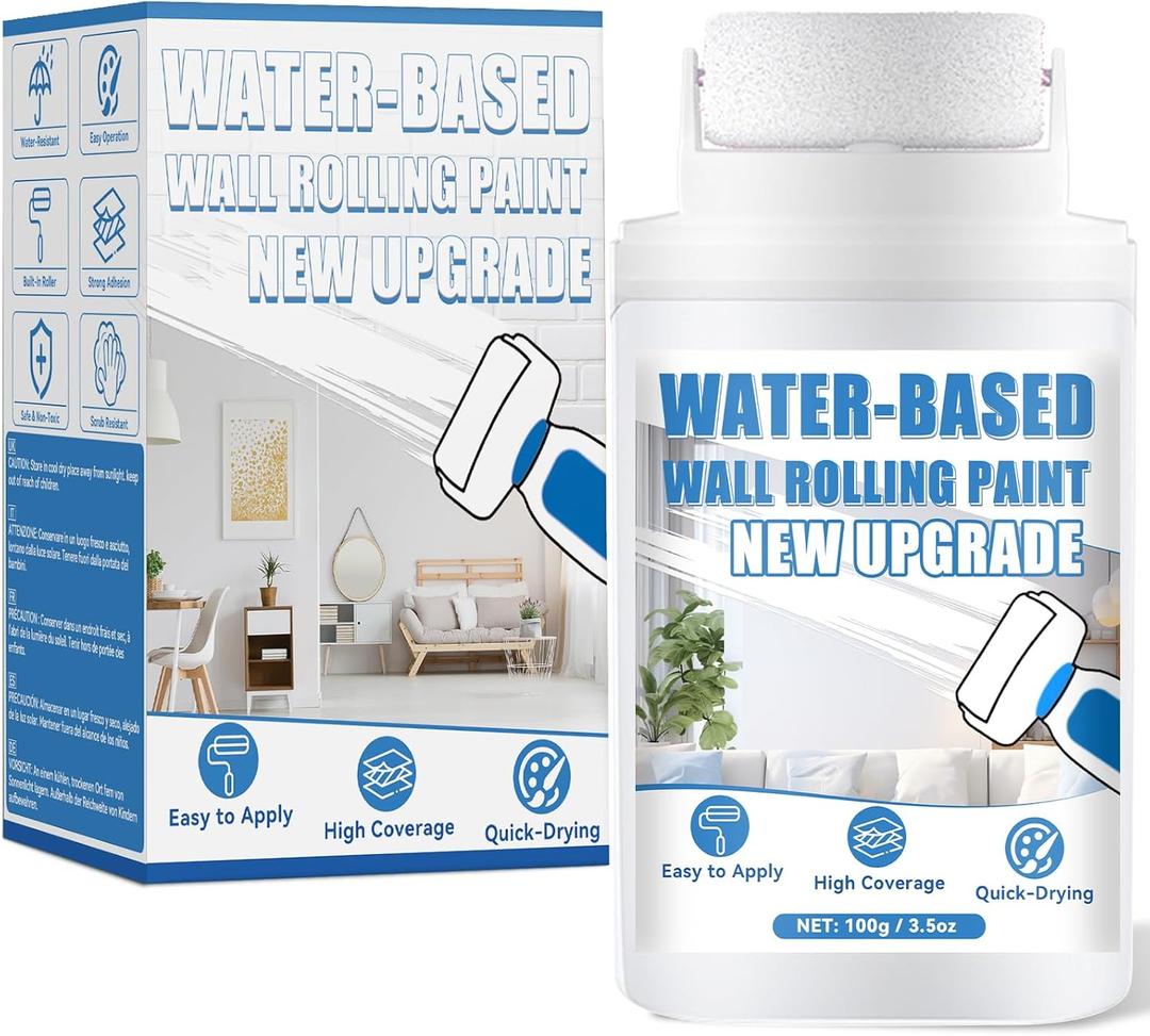 White Paint, White Paint for Wall Touch Up, Interior White Paint with Roller Brush for Flat, Ceiling, Drywall, Quick-Drying Water-Based Wall Paint, Covers Stains, Scratches, Yellowing, Low Odor