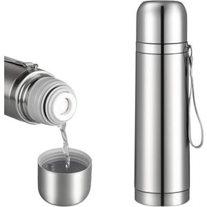 Stainless Steel Thermal Bottle Vacuum Insulated Coffee Trave Mug for Hot and Cold Drinks Double Walled Sport Water Flask with Cup 17Oz/500Ml(Silver)