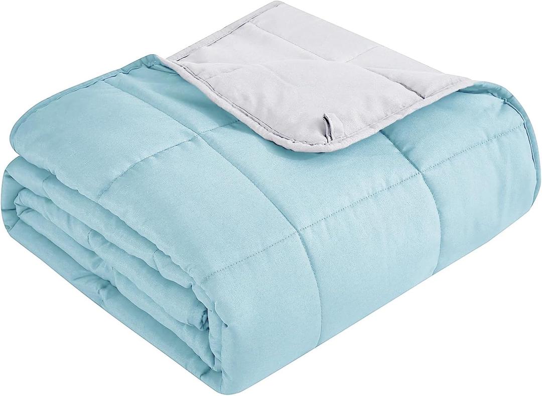 Topcee Weighted Blanket for Adults (15 lbs, 60" x 80") Queen Size Soft Cooling Heavy Blanket Sleeping, Apply to 130-160 lbs Body, Thick Breathable Blanket with Glass Bead, Easy Care (13-light Blue&light Grey)