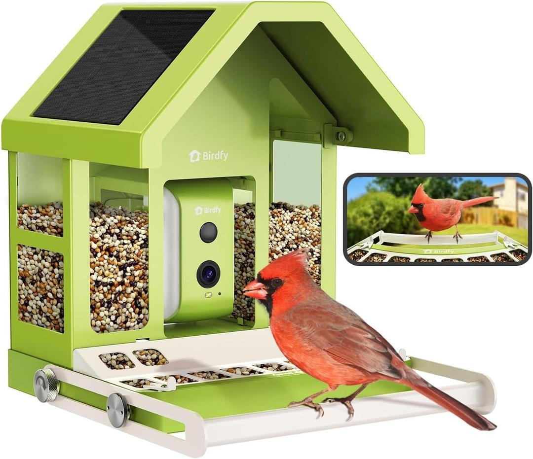 Birdfy Smart Bird Feeder with Camera, Durable Metal Bird Feeders for Outdoors, Auto-Detect & Record HD Videos, Instant Alerts & Live View, Solar Powered, Weatherproof for Backyard, Ideal Gift for Mom, Green