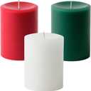 Holiday Collection: Assorted 3" x 4" Scented Pillar Candles - Red, Green, White (Mistletoe, Bayberry, Apples and Cinnamon Scents) - Handmade, Ideal Holiday Gift