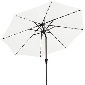 JEAREY 9FT Outdoor Patio Umbrella with Solar Lights, LED Lighted Pool Umbrella with Tilt and Crank, Outdoor Table Umbrellas for Deck, Yard & Market (Cream White)
