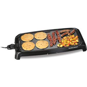 Hamilton Beach 200 Sq. In. Electric Griddle With Adjustable Temperature for 200 to 400 degrees, PTFE & PFOA Free Durathon Ceramic Reversible Nonstick Surface, Black (38522)