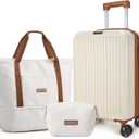 LIGHT FLIGHT 3-Piece Luggage Sets, Expandable Carry On Suitcase, Beige | Durability, Spinner Wheels, Hardside Lightweight, TSA Lock, Durable, PC+ABS, Mobility,