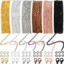 Jishi 60ft Jewelry Necklace Chains 2mm Jewelry Chain Links for Making Bracelets Earrings DIY Craft Supplies Findings, 6-Colors Gold Silver Copper Plated Metal Cable Rolo Link Chain Rolls Bulk