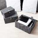 Set of 3 Woven Wicker Storage Basket Box with Lids & Lock, Built-in Carry Handles, Multifunctional Storage Organizer for Nursery, Baby, Clothes, Toys, Books, Large/Medium/Small Size (Grey)