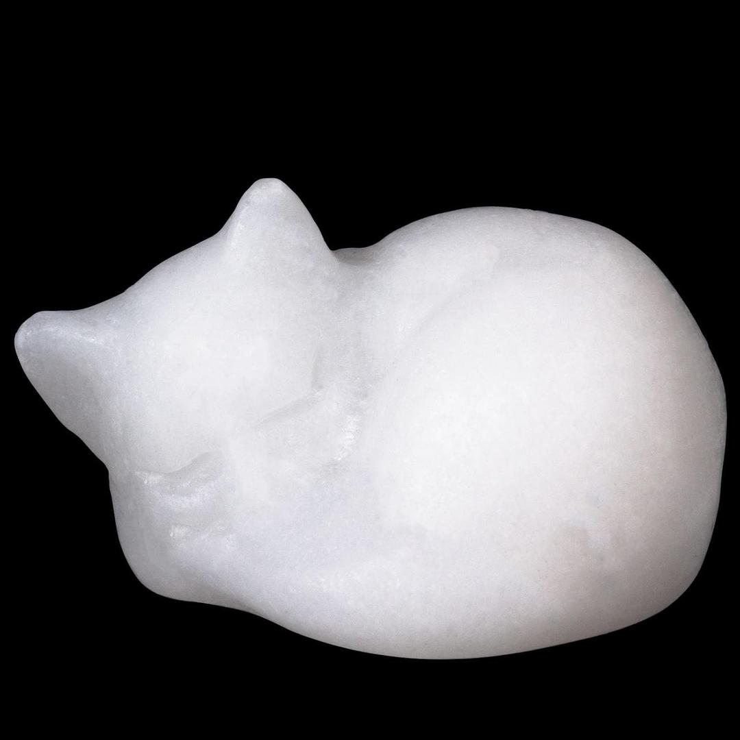 White Jade Sleeping Cat Statue,1.6 Inch Crystal Carved Cat Figurine Home Office Desk Decor,Zen Meditation Gift for Cat Lovers,Feng Shui Luck Charm