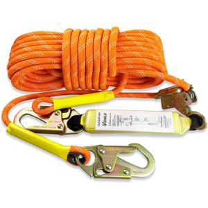 Fall Protection Safety Rope 100 FT Heavy Duty Vertical Roofing Rope with Alloy Steel Grab Snap Hooks Shock Absorber Fall Protection Tree Climbing Line Kit Tree Stand Safety Line Kit