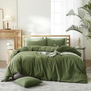 AMWAN Solid Color Army Green Duvet Cover King Size Bedding Sets Natural Washed Cotton Comforter Cover Dark Green Bedding Duvet Cover for Men Women Simple Style Green Bedding Collection (King(104"x90"))