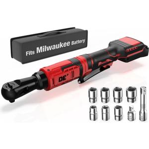 3/8 Inch Cordless Ratchet Wrench, for Milwaukee M18 Battery, 88Ft-Lbs, 0-400RPM, Electric Ratchet Wrench Set with Variable Speed Trigger, Reinforced Head, R&F Switch, 7 Sockets, 3/8" to 1/4" Adapter