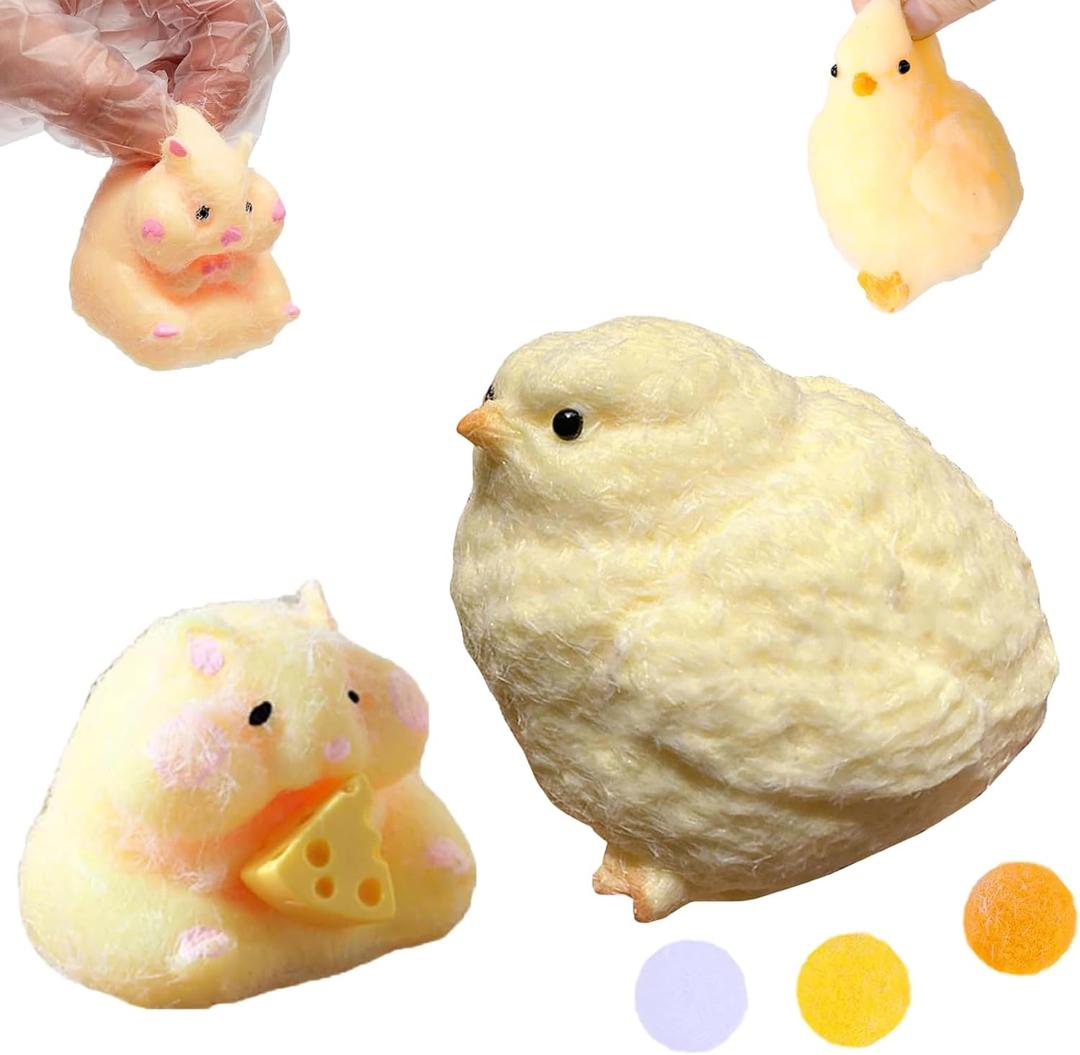 2pcs Squishy Hamster Toy,Chick Squeeze Toys,Cute Squishy Hamster Fidget Toy, Realistic Chick Toys,Stress Relief Gift for Adults & Kids(Hamster+Chick)