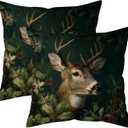 Vintage Christmas Set of 2 Deer Throw Pillow Covers 20x20Inch Dark Forest Retro Elk Art Animals Double Sided Print Winter Xmas Mistletoe Decor Cushion Cases for Sofa Couch (Wl-dp-wc-dark)