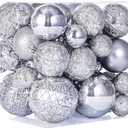 46 Pcs Silver Christmas Ball Ornaments, Shatterproof Christmas Tree Ornaments Set with Velvet Christmas Bows Decor, Vintage Xmas Decorations with Hanging Hooks in 3 Sizes(Small Medium Large)