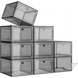 Large Thick Clear Shoe Organizer, Magnetic Door Stackable Shoe Storage Box