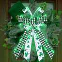 ALIBBON Large LED St. Patrick's Day Bows for Wreaths, St Patrick's Wreath Bows, Glitter Green Shamrock Bows for Crafts, Irish St. Patrick's Day Decor, Buffalo Plaid Bows for Parades Party Supplies