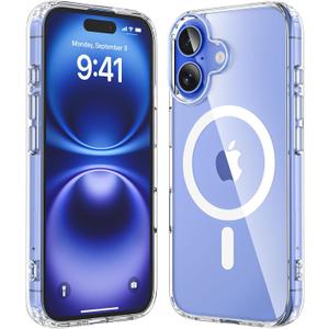 SUCGLES for iPhone 16 Plus Case with MagSafe [Ultra Strong Magnetic] [12FT Military Drop Protection] [Shockproof Bumper] Slim Thin Mag Safe Phone Cover 6.7" for Apple 16plus (Clear/Magnet)