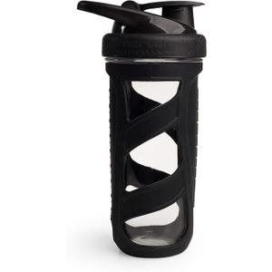 Smartshake Reforce Glass Shaker Bottle 700ml/23oz (Black) Non Insulated Protein Shaker bottle with Mixer Net, BPA Free Workout Shaker, Leakproof Lid, Durable Gym Bottle