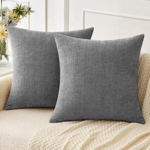 MIULEE Pack of 2 Couch Throw Pillow Covers 20x20 Inch Soft Dark Gray Chenille Pillow Covers for Sofa Living Room Solid Dyed Pillow Cases (20" x 20" (Pack of 2))
