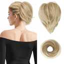 BARSDAR Straight Hair Bun Extensions - Synthetic Fully Short Ponytail Hair Bun Extensions for Women, Elastic Messy Scrunchies Hairpieces Daily Party - Mixed Blonde & Bleach Blonde Tips (1 Count (Pack of 1))